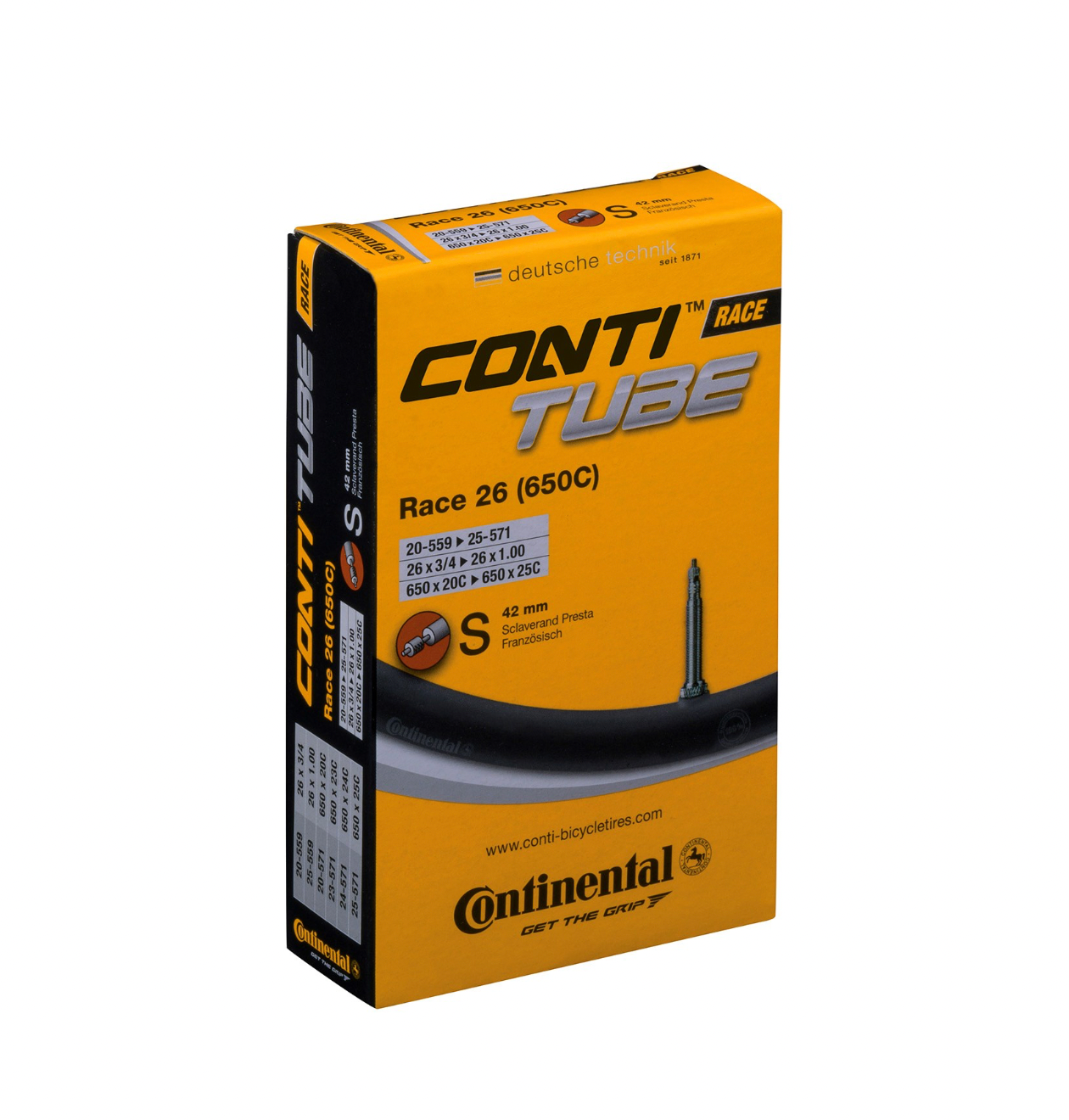 CONTINENTAL RACE TUBE - PRESTA 42MM VALVE: BLACK 26X1.00" - 650X20-25