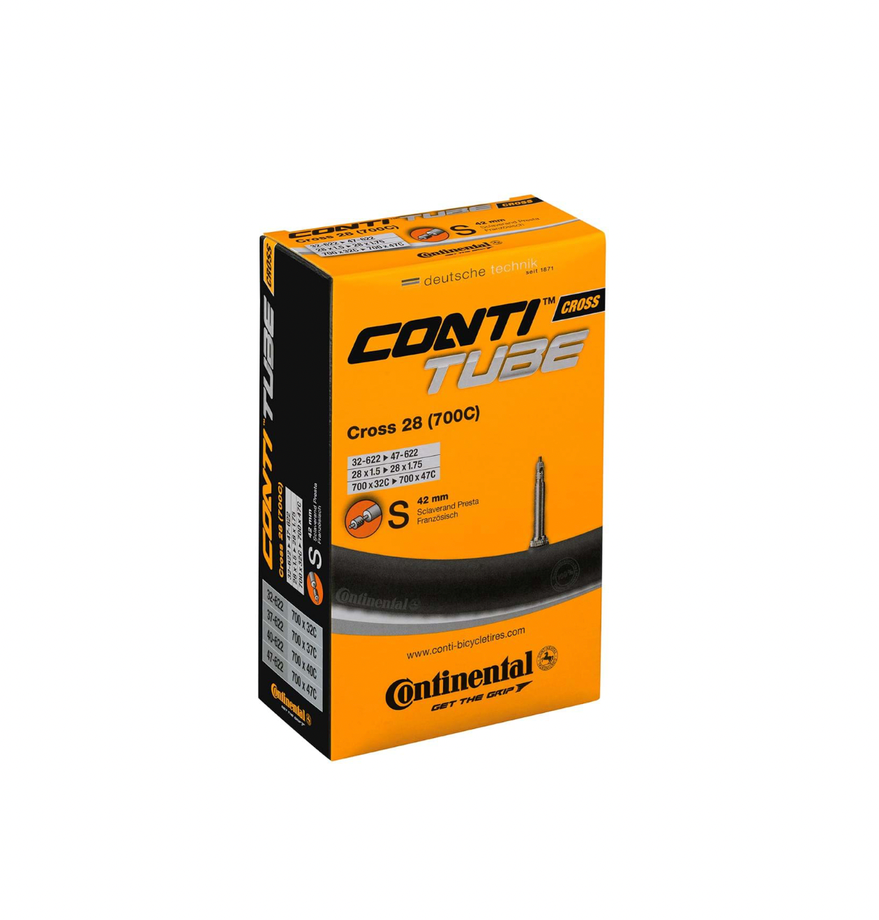 CONTINENTAL CROSS TUBE - PRESTA 42MM VALVE: BLACK 700X32-47C