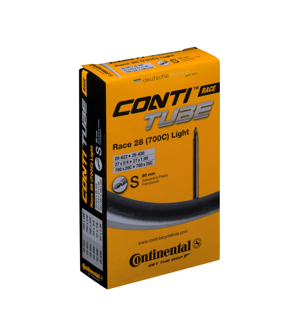 CONTINENTAL RACE TUBE LIGHT - PRESTA 80MM VALVE: BLACK 700X20-25C