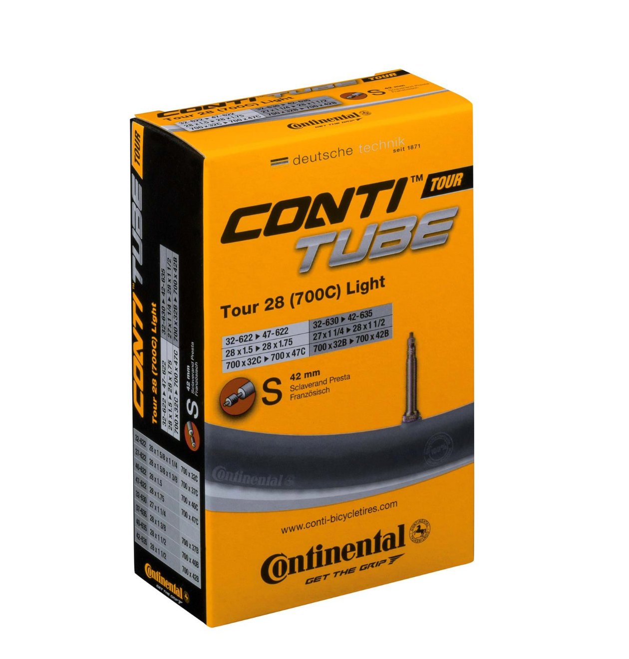 CONTINENTAL TOUR TUBE LIGHT - PRESTA 42MM VALVE: BLACK 700X32-47C