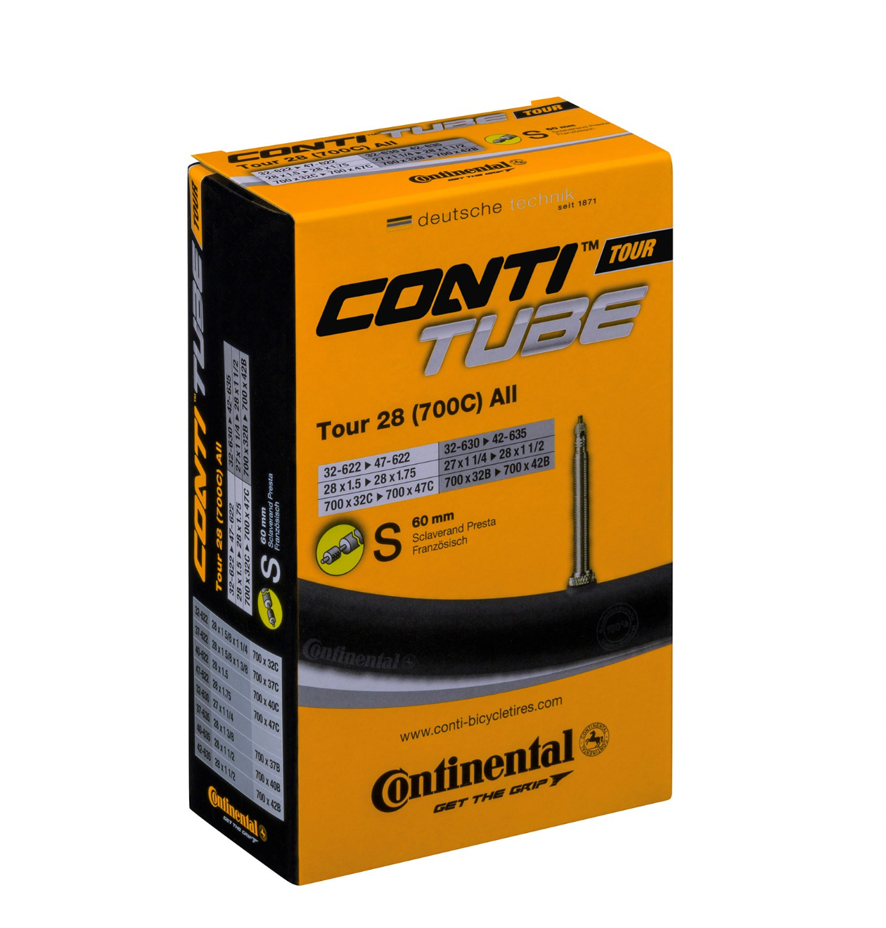 CONTINENTAL TOUR TUBE - PRESTA 60MM VALVE: BLACK 700X32-47C